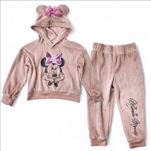 Disney Junior Minnie Mouse Toddler Girls Velour Hoodie & Jogger Set Size 3T Pink